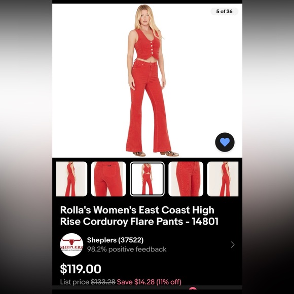 ROLLA'S Pants - Rolla's Red Corduroy Flare Pants